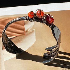Bracelet Artpiece handmade from Vintage Silver Plated Stainless Steel Fork